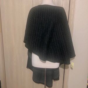 Black Gray Pin Stripes Women's  Asymmetrical Shawl Pancho Soft & Warm XL